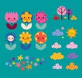 Flowers, clouds, nature design elements set Royalty Free Stock Photo