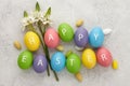 Flowers and colorful Easter eggs with letters Royalty Free Stock Photo