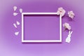 Flowers composition with blank frame for text on pink background. Birthday, Easter, Mother`s day, Women`s Day, Valentine Royalty Free Stock Photo