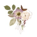 Flowers composition - bouquet, arrangement - hand painted illustration with real dry flowers - herbarium