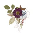 Flowers composition - bouquet, arrangement - hand painted illustration with real dry flowers - herbarium