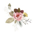 Flowers composition - bouquet, arrangement - hand painted illustration with real dry flowers - herbarium