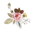 Flowers composition - bouquet, arrangement - hand painted illustration with real dry flowers - herbarium