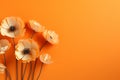 Flowers composition. Poppies on orange background. Flat lay, top view, copy space