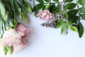 Flowers composition on white background. Flat lay, top view. Royalty Free Stock Photo