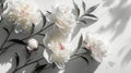 Flowers composition. White peony flowers on white background. Flat lay, top view Generative AI