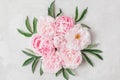 Flowers composition. Wreath made of pink peony flowers on white background. Flat lay. top view Royalty Free Stock Photo