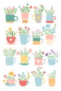 Flowers in cup summer spring set vector Royalty Free Stock Photo