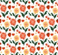 Flowers cute pattern, smile flower face cartoon seamless background, vector illustration. Happy Valentines Day