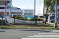 Flowers decorate a lifeguard rescue rowboat as a welcome to the city