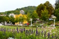 Flowers decorate the promenade in the park