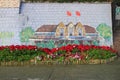 Flowers decoration on wall and street