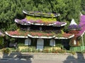 Flowers decorations in Miracle garden, small houses, Dubai, amazing colorful park Royalty Free Stock Photo