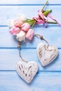 Flowers and decorative hearts Royalty Free Stock Photo