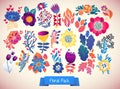 Flowers decorative set of illustration. doodle plants