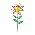 Flowers in a deliberately childish style. Imitation child drawing. Kid sketch, painting felt-tip pen or marker. Kid painted,