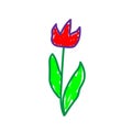 Flowers in a deliberately childish style. Imitation child drawing. Kid sketch, painting felt-tip pen or marker. Kid painted,