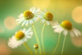 flowers of delicate summer chamomile on blurred light green background