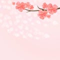 Flowers design. Branch of sakura with flowers. Cherry blossom on pink Bokeh Background. Vector EPS 10, cmyk Royalty Free Stock Photo