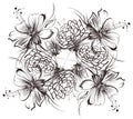 Flowers, drawing with simple pencil and coal on old white paper Royalty Free Stock Photo