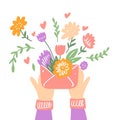 Flowers in envelope colorful sign hand drawn vector art illustration.