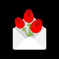 Flowers in envelope. Love letter. Valentine`s Day Message Royalty Free Stock Photo