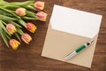 Flowers, envelope and pen Royalty Free Stock Photo