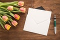 Flowers, envelope and pen