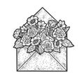 Flowers in envelope sketch vector illustration