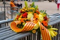 Flowers with the flag of Catalonia, for the celebration of the bank holidays on September 11th