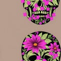 flowers floral pattern funky Skull background Print for textile, home decor, wallpaper, gift wrap  Generative AI Royalty Free Stock Photo