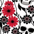 flowers floral pattern funky Skull background Print for textile, home decor, wallpaper, gift wrap  Generative AI Royalty Free Stock Photo