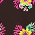 flowers floral pattern funky Skull background Print for textile, home decor, wallpaper, gift wrap  Generative AI Royalty Free Stock Photo
