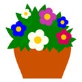 Flowers in flowerpot. Vector illustration isolated on white