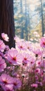 Dreamy Pink Flowers In Sunlight: A Bold And Iconic Uhd Image