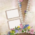 Flowers and frame on vintage background