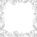 Flowers frame. Weddind invitation. Black lines on white background. Vector