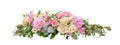 Gentle art composition. A bouquet from branches an eucalyptus, a hydrangea, Alstroemeria, gentle roses on a white isolated backgr