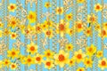 Flowers with gold decor on blue