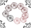 Flowers on a gradient knocked out a circle on a white background. romantic floral pattern on a white background
