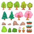 Flowers grass big and small garden trees and flowers game park elements vector illustration. Royalty Free Stock Photo