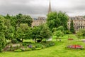 Flowers and grass in public park, Bath, England