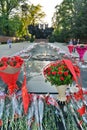 Flowers on the Great Patriotic War Monument. Park of 28 Panfilov Guardsmen. Almaty. Kazakhstan