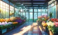 flowers in a greenhouse. glassed flower shop