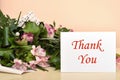 Flowers and greeting card with Thank You message Royalty Free Stock Photo