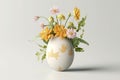 Flowers growing in Easter egg on white background. Creative idea. Minimal concept3. 3d rendering Generative AI. Royalty Free Stock Photo