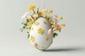 Flowers growing in Easter egg on white background. Creative idea. Minimal concept3. 3d rendering Generative AI. Royalty Free Stock Photo