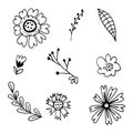 Flowers hand drawn black paint vector set. Royalty Free Stock Photo
