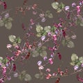 Flowers Haricot of Watercolor. Floral Seamless Pattern on a Dark Background.