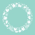 Flowers, hearts, birds love nature circle frame background Royalty Free Stock Photo